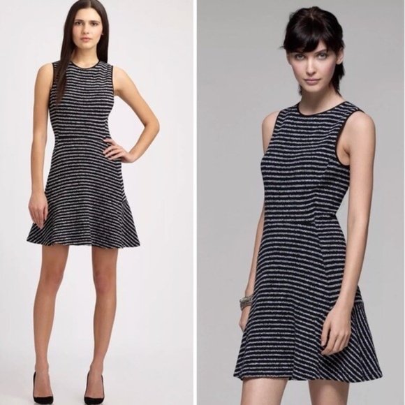 Theory Nikay Striped Knit Dress White Black Sleeveless Fit Flare Size 8 - Picture 1 of 14
